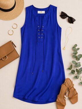 Amanda Uprichard 100% Silk Cobalt Blue Lace-Up Shift Dress Medium